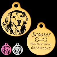 Golden Retriever Engraved 31mm Large Round Pet Dog ID Tag